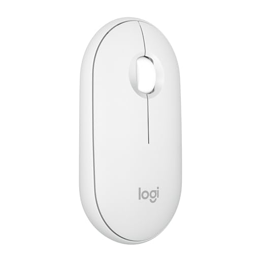 Pebble Mouse 2 M350s schlanke kabellose Bluetooth-Maus, mobil, leicht, anpassbare Taste, leise Klicks, Easy-Switch für Windows, macOS, iPadOS, Android, ChromeOS –Weiß