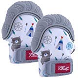 Nuby Soothing Teething Mitten with Hygienic Travel Bag, Grey, 2 Count