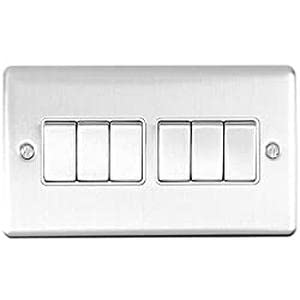 Enhance Decorative 6 Gang Switch Satin Stainless Finish with White Trim