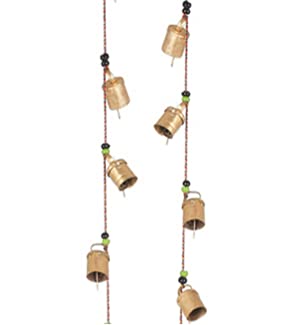 Tarini Gallery Set of 2 Rustic Vintage bell for Home decor Wall decoration Garden - 5 handmade bells in a string with beads. Wind Chime Bell Chime Cow Cat Cattle bells Gifting, Set of 2 - 5 Bells