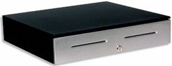 APG JD484A-BL1816-C 4000 Series Heavy Duty Cash Drawer, SerialPRO, Stainless Steel Front, 2 Media Slots, Coin Roll Storage Till, 18.0" Width x 16.7" Depth x 4.2" Height, Black