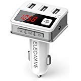 Bluetooth FM Transmitter - Elecwave EB02 Wireless Bluetooth in-Car FM Transmitter Radio Adapter Car Kit with 3 USB Port(Output 5.2A) & Optional EQ Modes and Power Off Memory, White