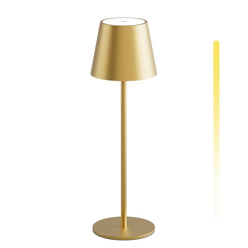 K-Bright 1 Stück LED Dimmbare Akku Tischlampe aus Aluminium Gold
