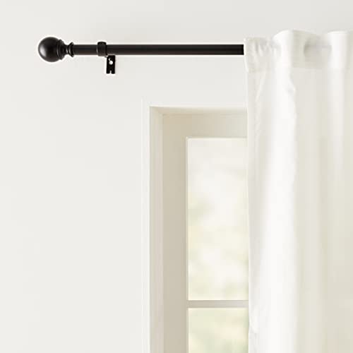 Amazon Basics 1Inch Ball Finials Curtain Rod with Curtain Holdbacks 36 to 72 Inch, Black