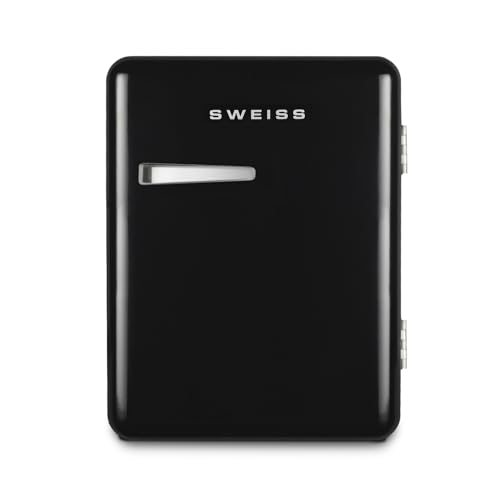 SWEISS Minibar, Vintage, 31 l, WEISS9, kompakter Mini-Kühlschrank, Retro-Design, leiser Kühlschrank, 24 dB, für Schlafzimmer, Büro, Getränke oder Kosmetik, einstellbare Temperatur 6°-15°C, Schwarz