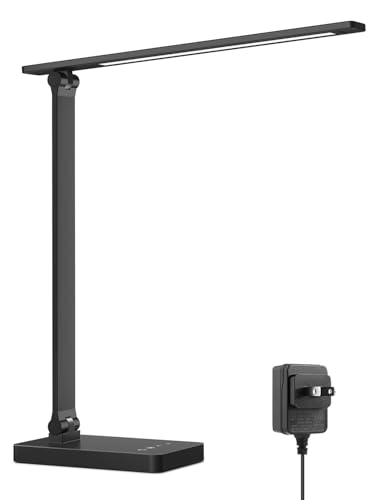 Lepro Lámpara de Escritorio LED, Luz de Mesa Metálica 9.5W 750 Lúmenes, 5 Modos de Color y 5 Niveles de Brillo, Lámpara Regulable para Oficina en Casa, Lectura, Manualidades, Costura, Negro