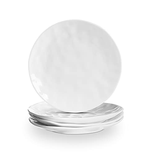 VICRAYS Porcelian Round Dessert Plate, 20.3 cm, Round, Microwave, Oven, Dishwasher Safe, Scratch Resistant, Porcelain Fluted Suitable for Salad, Fruit, Snack, Home, Party, Restaurant, Set of 4 (White)