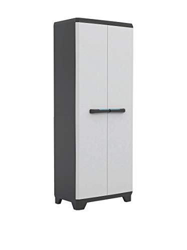 Keter Linear Utility Gartenschrank aus Kunststoff, Besenschrank, Kunststoffschrank, hellgrau, 68x39x173cm – Bild 4