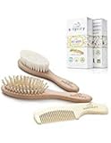 Babyality Baby Hair Brush & Comb Set: 3-Pack Wooden Infant Goat Bristles Brush + Detangling Comb + Wooden Massaging Baby Brush To Keep Your Baby ́s Hair Silky & Prevent Cradle Cap|Top Baby Shower Gift