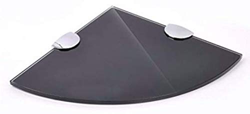 BSM Marketing Black or White 250mm (10" Approx) 6mm Thickness Toughened Glass Corner Shelves for Bathroom Bedroom Kitchen Office with Chrome Finish Shelf Supports (2, Black)