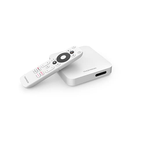 Thomson THA100 - Smart Box Android TV 10.0 Ultra HD 4K, HDR, Chromecast, Assistant Vocal Google, Netflix, Disney +, Prime Vidéo, Google Play Store, WiFi 5 Dual Band, LAN, Bluetooth 4.2
