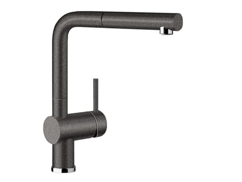 BLANCO 516688 Linus-S Kitchen Mixer Tap in Silgranit Look with Pull-out Spout, High Pressure, Anthracite Grey