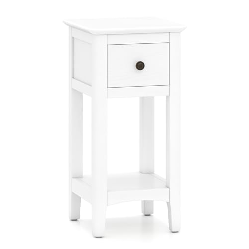 Giantex Narrow End Table with Drawer, 23.5" H Side Table w/Open Storage Shelf &…