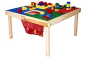 Fun Builder® 27"x27" Wood Table-Compatible with Lego® Brand Blocks w/Storage Net-ONLY 5-Minute Table Assembly/NO Tools or Hardware Needed(Patent Pending)-Ages 5 & UP- 100% Made in The USA!