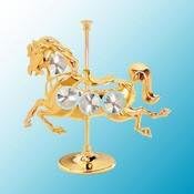24K Gold Plated Carousel Horse Free Standing - Clear - Swarovski Crystal