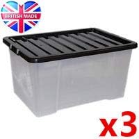 Home Storage King 25L Strong Large Plastic Storage Boxes with Clear Lids - 100% Recyclable Plastic - See-Through Stackable Boxes - Perfect for Home, Under bed Office & Garage - Pack of 3