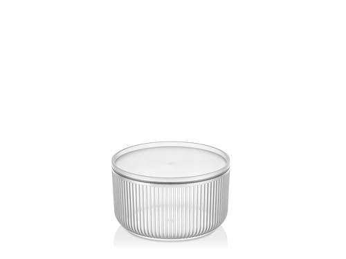 H&H, Bowl, Linee, con Coperchio in Polistirene Rigato Trasparente, 1,3 Litri - Idonea al Contatto con gli Alimenti, BPA Free