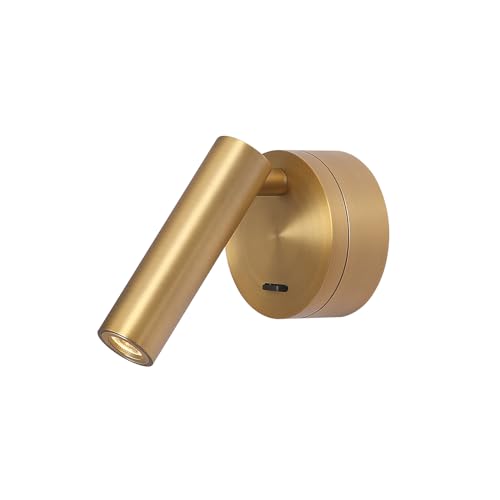 DAWALIGHT Bedside Lamp with Switch LED 3 W 3000 K Warm White 320° Adjustable Wall Light for Indoor Bedroom Living Room Aluminium, Brass