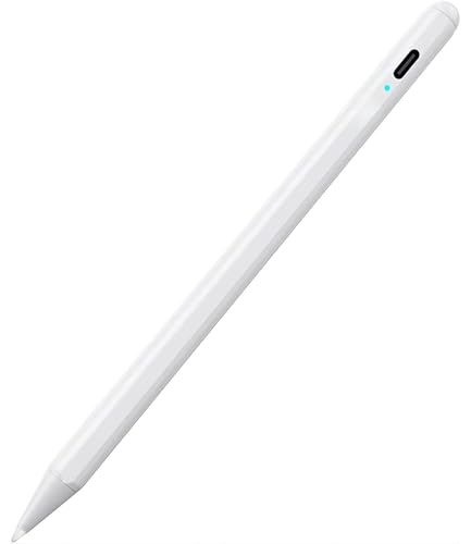 Caneta para iPad 2018-2026 Alta Precisão 1.0mm – Palm Rejection, Escrita Natural, Recarga Rápida USB-C, Fixação Magnética, Compatível com iPad Pro, Air, Mini e 6ª a 11ª Geração (Branca)