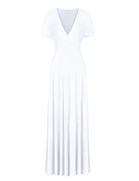 HWOKEFEIYU Maxi vestido de manga corta para mujer, liso, casual, talla grande