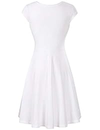 HIKA Vestido para dama casual elegante, línea A manga corta cuello redondo