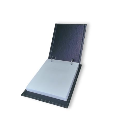 Bloco de Anotações Executivo com Capa de Couro Sintético Costurado, 150 Folhas Destacáveis, Argolas de Metal, Porta Caneta, 15x20 cm, Azul