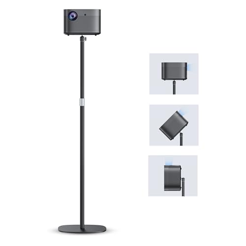 POLESTO Metal Projector Stand, Height Adjustable from 50 to 125 cm with 360° Angle Rotation, Space-saving, Supports up to 5 kg, Compatible with Projector, Cameras and More