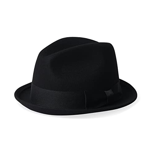Brixton Staten Fedora, Full Brim, Unisex, 100% Wool Felt, Black, One Size