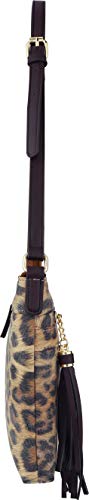 B BRENTANO Vegan Multi-Zipper Crossbody Handbag Purse with Tassel Accents (Leopard Brown) - Thumbnail 3