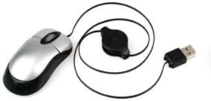 AcGoSp USB Mini Optical Scroll Wheel Mouse with Retractable Cable for PC/Laptop - PLUG & PLAY & Windows 10 compatible - Easily installed with ANDROID & MAC devices (SILVER/GREY)