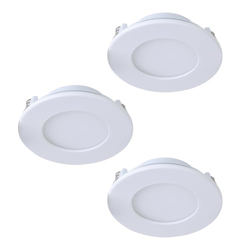 EGLO connect.z Smart-Home 3er-Set LED Bad-Einbaustrahler Fueva-Z, ultra flach, Ø 85 mm, ZigBee, App und Sprachsteuerung Alexa, Lichtfarbe (warmweiß-kaltweiß), dimmbar, 3 Metall Einbauspots weiß, IP44