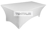 TEKTRUM 6 FT LONG RECTANGULAR STRETCH TABLECLOTH DJ JACKET COVER FOR TRADE SHOW - PREMIUM FABRIC (White)