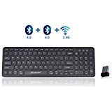Universal Wireless Bluetooth Keyboard, bluebyte Multi-Device Full Size Bluetooth 4.0 LE and 2.4G All-in-1 Ultra-Slim Wireless Keyboard for Windows PC, iPad/Mac and Other Mobile Devices. (Black)