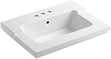 KOHLER K-2979-4-0 Tresham One-Piece Surface and Integrated Bathroom Sink with 4-Inch Centerset Faucet Drilling, White