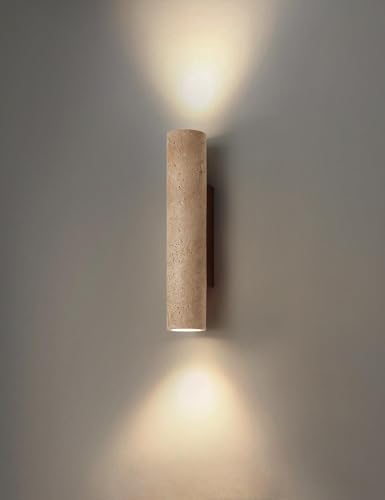 Lampara de Pared de Travertino Amarillo Natural, Estilo Japonés Wabi Sabi, Lamparas de Pared Interior de Diseño Minimalista, lampara de muro para Pasillo, Recámara o Baño, 3000K