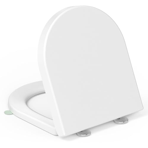 YEAUPE PRO Toilet Seat with Soft-Close Mechanism D-Shape Toilet Seat with Puller Lid for Easy Cleaning 150 kg Load Capacity 42.5 x 36.3 x 4.9 cm
