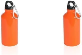 eBuyGB Aluminium Drinking Water Bottle with Screw cap and Carabiner, 400ml (Orange) (Pack of 2)