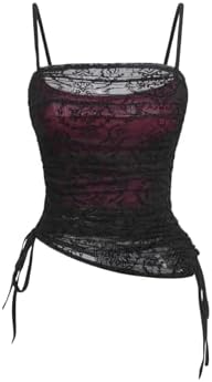 SOLY HUX Women's Ruched Lace Cami Top Drawstring Sleeveless