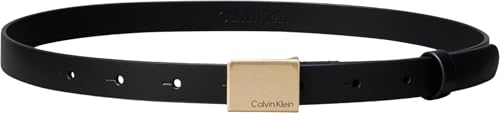 Cinturón Mujer Titlecase Plaque 2,0 cm de piel, Negro (Black/Antique Light Gold), 80 cm