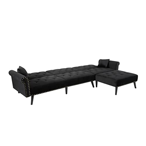 LCH Velvet Convertible Sleeper Sectional Sofa Bed,Reversible L Shaped