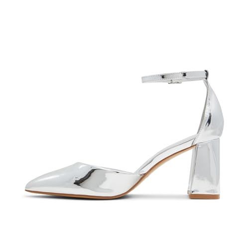 ALDO Women's Jan Ankle-Strap Block Heeled Pump, Silver, 5