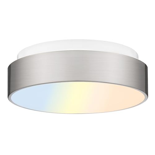 AUTELO 12" LED Flush Mount Ceiling Light – Frosted Glass, Brushed Nickel, 18W 3000K, Dimmable