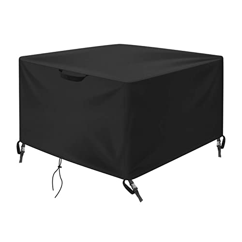 OKPOW Fire Pit Cover Square 80*80*40cm, 600D Heavy Duty Outdoor Firepit Covers Waterproof Windproof Anti-UV Garden Patio Protective Cover for Fire Pit/Table, Black