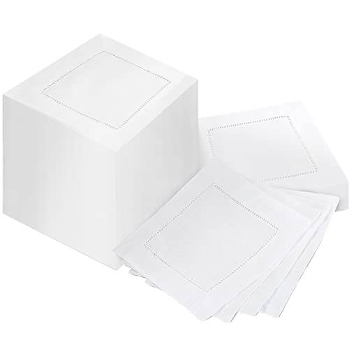 80 Pieces White Linen Cocktail Napkins Bulk 6 x 6 Inch Cloth Cocktail