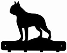 Boston Terrier Dog Key Rack Leash Holder 4 Hook Silhouette Plaque Metal Steel Black Hammered Paint USA made Home Decor