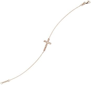 14K Gold Reversible Sideways Diamond Cut Cross Adjustable Bracelet 7"-7.5" (rose-gold)