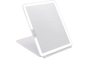 Infitrans Large Travel Makeup Mirror with Lights, 3 Colors Light Mode, Built in 1800mA Batteries Rechargable Portable Mirror,Vanity Mirror with Light Dimming Touch Sensor