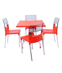 Dzyn Furnitures Outdoor Set (4 Diva Chair + 1 Olive Table) Red