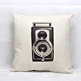 JudyArtOnlineStore Cotton Linen Decorative Throw Pillow Case Cushion Cover Retro Camera 18 X 18 inches