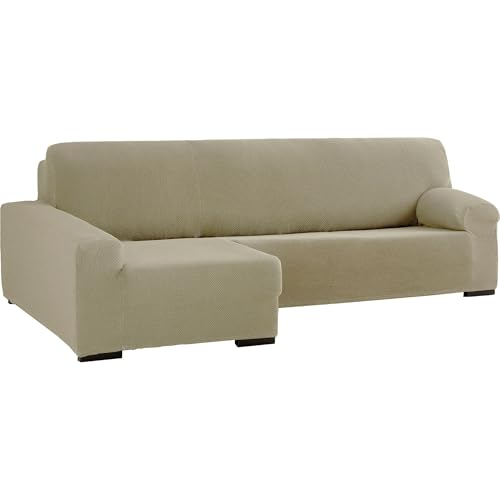 ECOMMERC3 Bielastische bankovertrek voor chaise longue, voor lang hoekdeel links, bankovertrek voor chaise longue, kleur linnen, aanpasbaar aan alle modellen, bankovertrek aanpasbaar met schuim